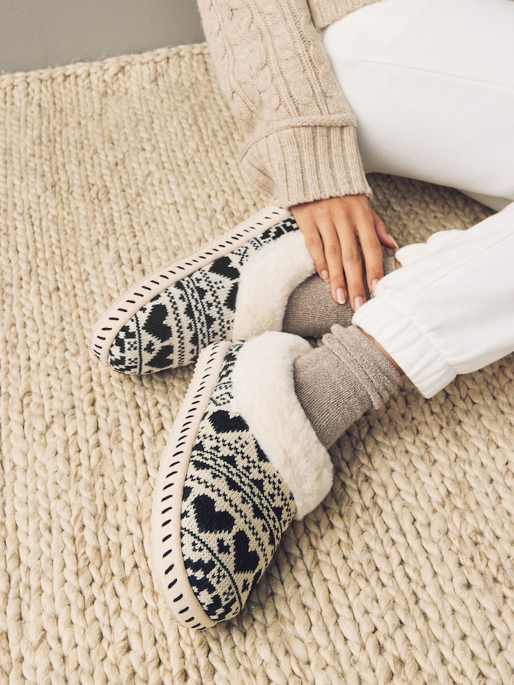 Black/White Faux Fur Lined Shoot Slippers - Image 1 of 9