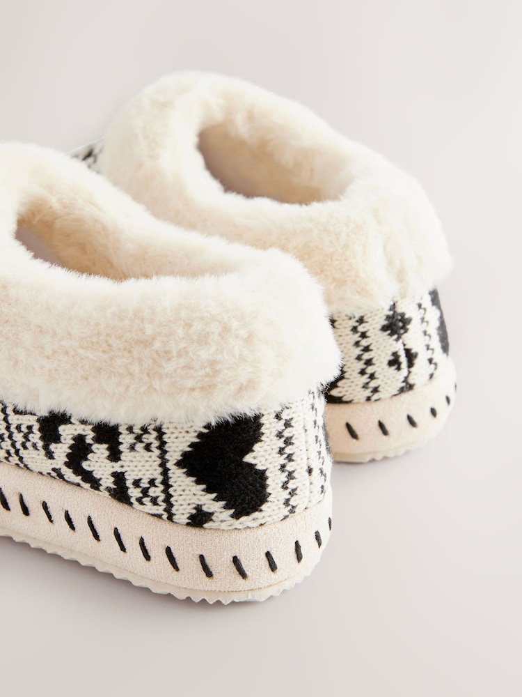 Svart/Vit - Fodrade tofflor med fuskpäls - Bild 9 av 9 Svart/Vit - Fodrade tofflor med fuskpäls - Bild 9 av 9