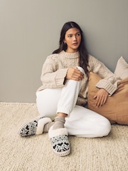 Black/White Faux Fur Lined Shoot Slippers - Image 2 of 9