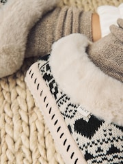 Black/White Faux Fur Lined Shoot Slippers - Image 3 of 9