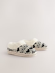 Black/White Faux Fur Lined Shoot Slippers - Image 4 of 9