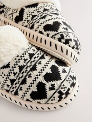 Black/White Faux Fur Lined Shoot Slippers - Image 8 of 9