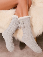 Lipsy Grey Cosy Knitted Slipper Socks - Image 1 of 4