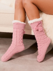 Lipsy Pink Cosy Knitted Slipper Socks - Image 2 of 4