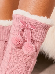 Lipsy Pink Cosy Knitted Slipper Socks - Image 3 of 4