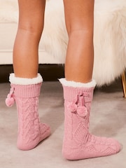 Lipsy Pink Cosy Knitted Slipper Socks - Image 4 of 4