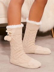 Lipsy Cream Cosy Knitted Slipper Socks - Image 2 of 4