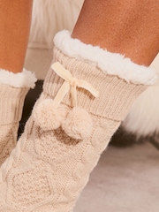 Lipsy Cream Cosy Knitted Slipper Socks - Image 3 of 4