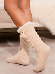 Lipsy Cream Cosy Knitted Slipper Socks - Image 4 of 4