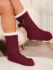 Lipsy Berry Red Cosy Knitted Slipper Socks - Image 1 of 4