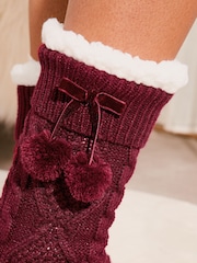 Lipsy Berry Red Cosy Knitted Slipper Socks - Image 2 of 4