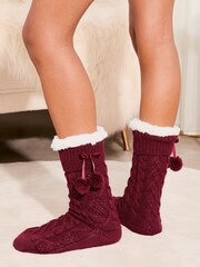 Lipsy Berry Red Cosy Knitted Slipper Socks - Image 3 of 4