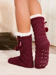Lipsy Berry Red Cosy Knitted Slipper Socks - Image 4 of 4