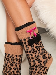 Lipsy Leopard Cosy Knitted Slipper Socks - Image 3 of 4