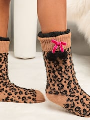 Lipsy Leopard Cosy Knitted Slipper Socks - Image 4 of 4