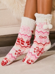 Lipsy White Fairisle Cosy Knitted Slipper Socks - Image 1 of 4