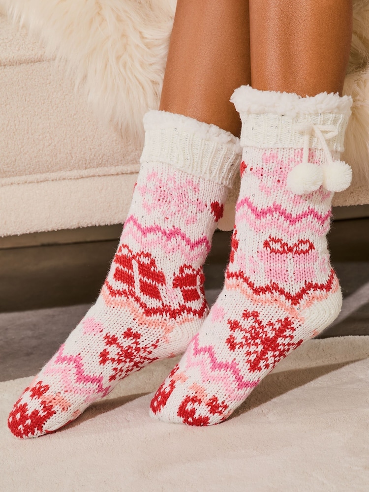 Lipsy White Fairisle Cosy Knitted Slipper Socks - Image 1 of 4