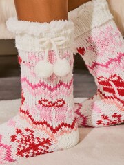 Lipsy White Fairisle Cosy Knitted Slipper Socks - Image 3 of 4