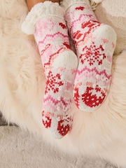 Lipsy White Fairisle Cosy Knitted Slipper Socks - Image 4 of 4
