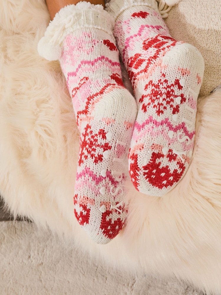 Lipsy White Fairisle Cosy Knitted Slipper Socks - Image 4 of 4