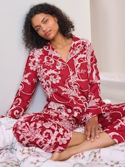 أحمر - طقم بيجامة Josette بأزرار كاملة من Laura Ashley - Image 1 of 11