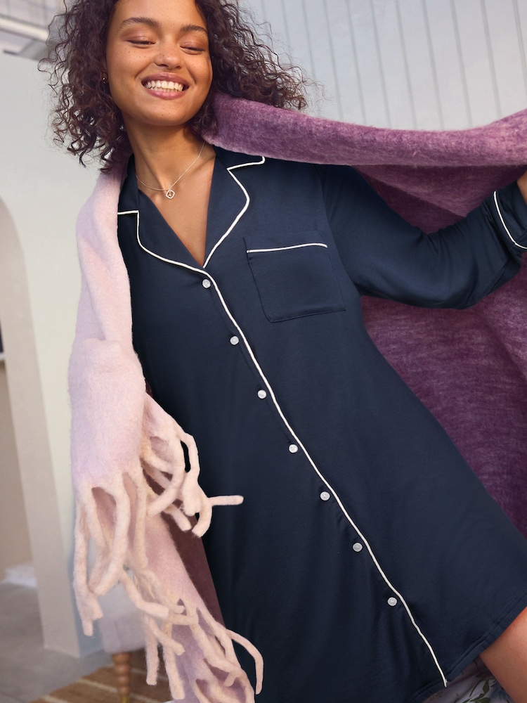 Laura Ashley Navy Button Through Night Shirt - Image 1 of 9