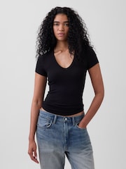 Schwarz - Gap Modern V-Neck Short T-Shirt - Bild 1 von 4