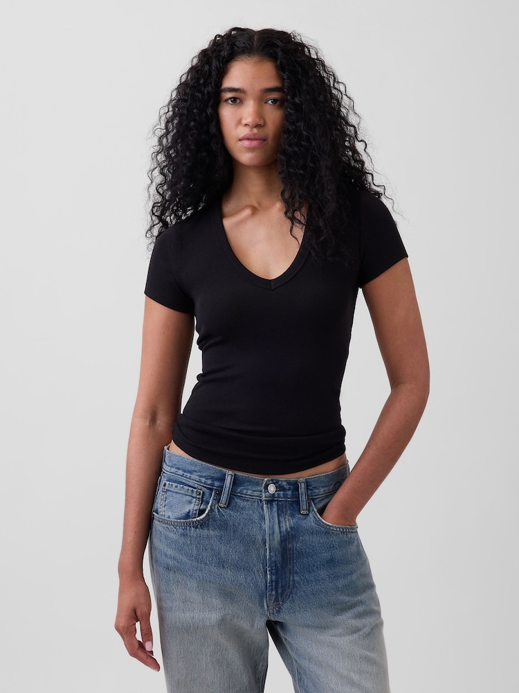 Schwarz - Gap Modern V-Neck Short T-Shirt - Bild 1 von 4