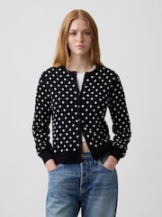 Gap Black Polka Dot Crew Neck Cardigan - Image 1 of 5