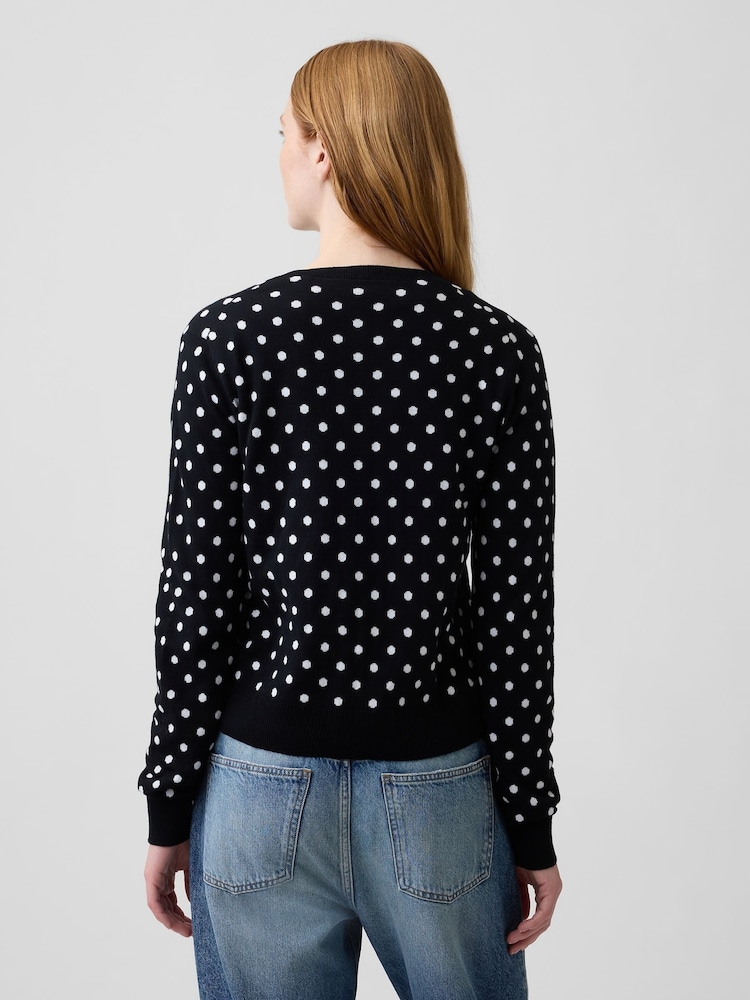 Gap Black Polka Dot Crew Neck Cardigan - Image 2 of 5 Gap Black Polka Dot Crew Neck Cardigan - Image 2 of 5