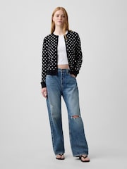 Gap Black Polka Dot Crew Neck Cardigan - Image 3 of 5