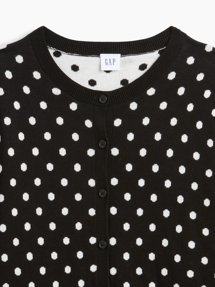 Gap Black Polka Dot Crew Neck Cardigan - Image 5 of 5 Gap Black Polka Dot Crew Neck Cardigan - Image 5 of 5