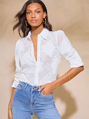 Lipsy White Burnout Button Through Shirt - Image 3 of 4