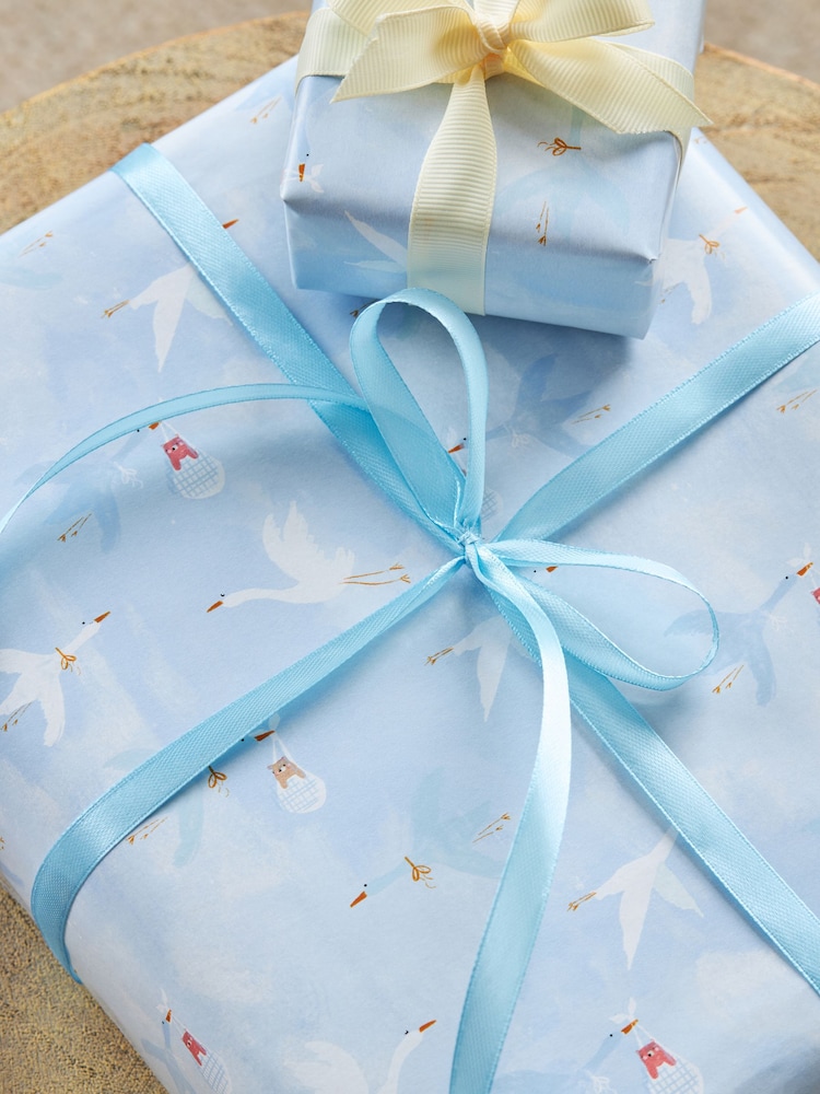 Blue Baby Boy Stork 10 Metre Wrapping Paper - Image 2 of 4 Blue Baby Boy Stork 10 Metre Wrapping Paper - Image 2 of 4