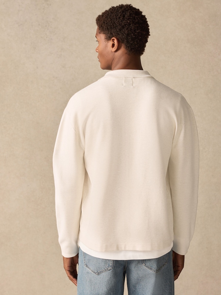 Ecru White Regular Fit Soft Touch Knit Zip-Through Twin Pocket Shacket - Image 3 of 7