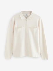 Ecru White Regular Fit Soft Touch Knit Zip-Through Twin Pocket Shacket - Image 5 of 7