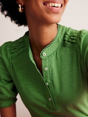Boden Green 100% Cotton Pintuck Puff Sleeve Henley Top - Image 3 of 5
