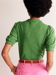 Boden Green 100% Cotton Pintuck Puff Sleeve Henley Top - Image 4 of 5