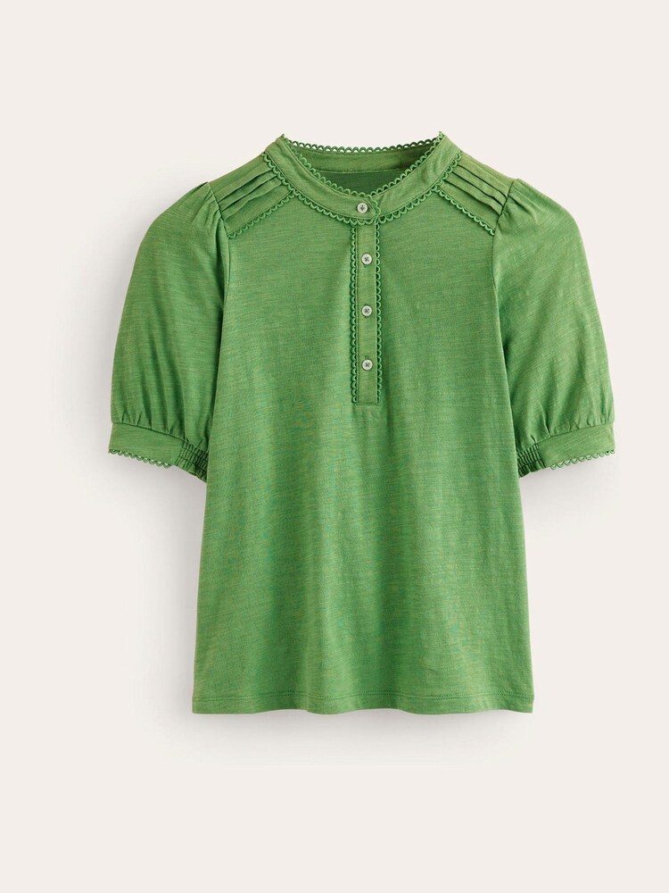 Boden Green 100% Cotton Pintuck Puff Sleeve Henley Top - Image 5 of 5 Boden Green 100% Cotton Pintuck Puff Sleeve Henley Top - Image 5 of 5