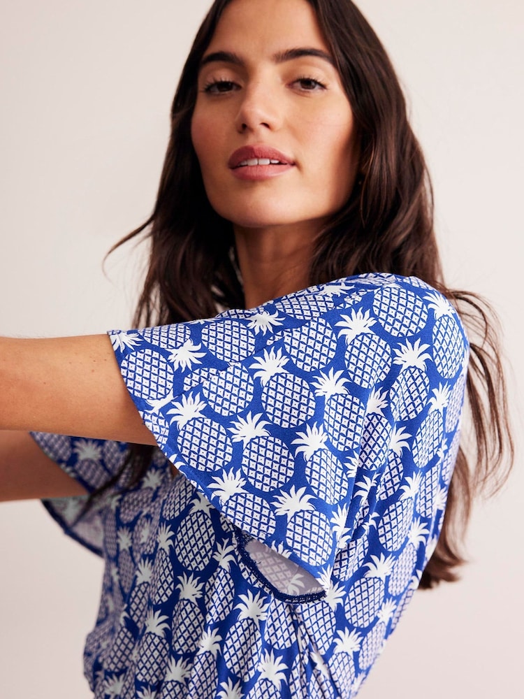 Boden Blue Smocked Jersey Pineapple Playsuit - Image 2 of 5