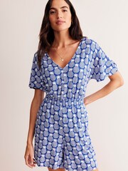 Boden Blue Smocked Jersey Pineapple Playsuit - Image 4 of 5