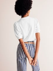 Boden White 100% Cotton Pintuck Puff Sleeve Henley Top - Image 3 of 5
