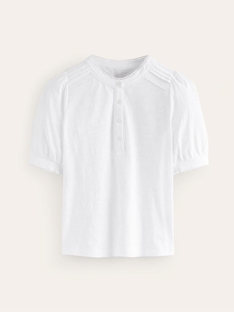 Boden White 100% Cotton Pintuck Puff Sleeve Henley Top - Image 5 of 5 Boden White 100% Cotton Pintuck Puff Sleeve Henley Top - Image 5 of 5