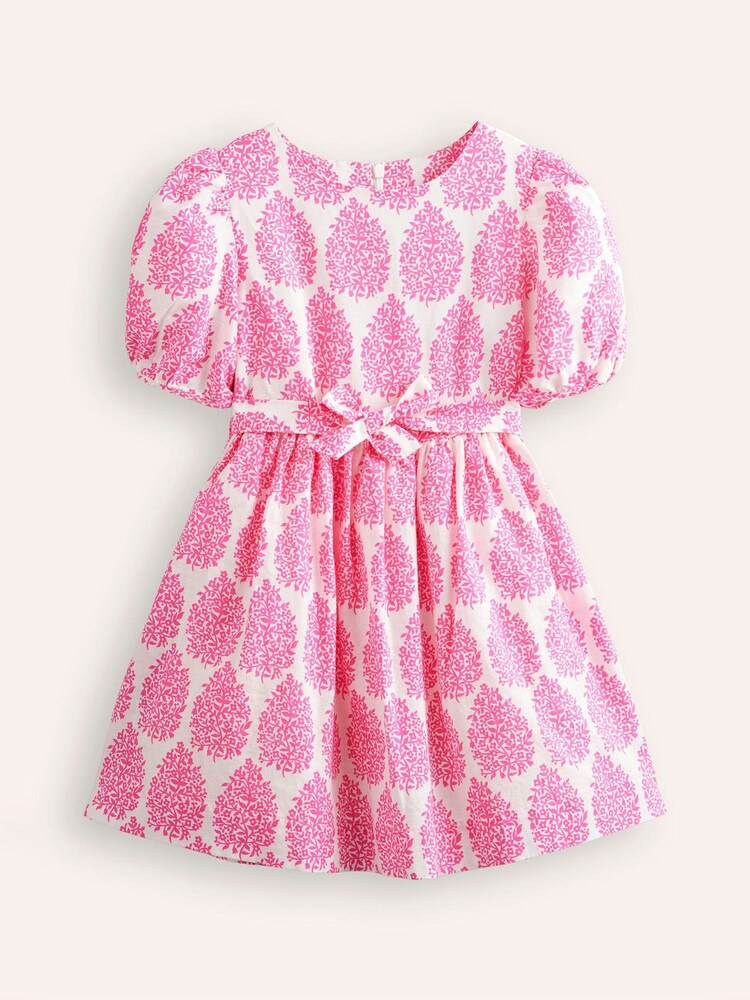 Boden Pink Cotton Linen Puppies Vintage Dress - Image 1 of 3 Boden Pink Cotton Linen Puppies Vintage Dress - Image 1 of 3