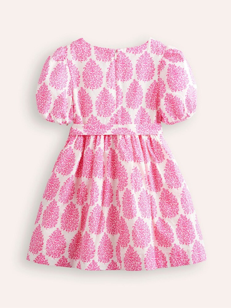 Boden Pink Cotton Linen Puppies Vintage Dress - Image 2 of 3 Boden Pink Cotton Linen Puppies Vintage Dress - Image 2 of 3