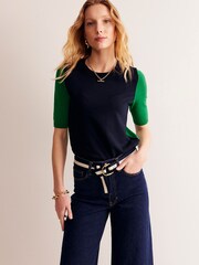 Boden Blue Catriona Cotton Crew T-Shirt - Image 4 of 6