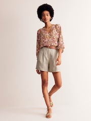 Boden Natural Pleated 100% Linen Shorts - Image 1 of 5