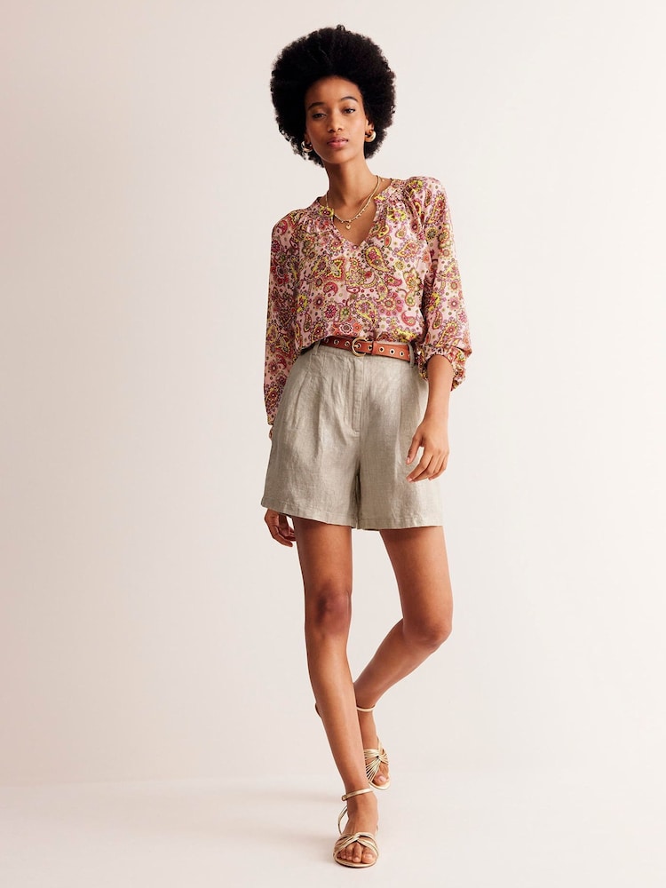 Boden Natural Pleated 100% Linen Shorts - Image 1 of 5