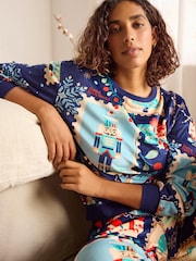 Bath & Body Works Navy Stamps Pyjama Set - Image 3 of 12