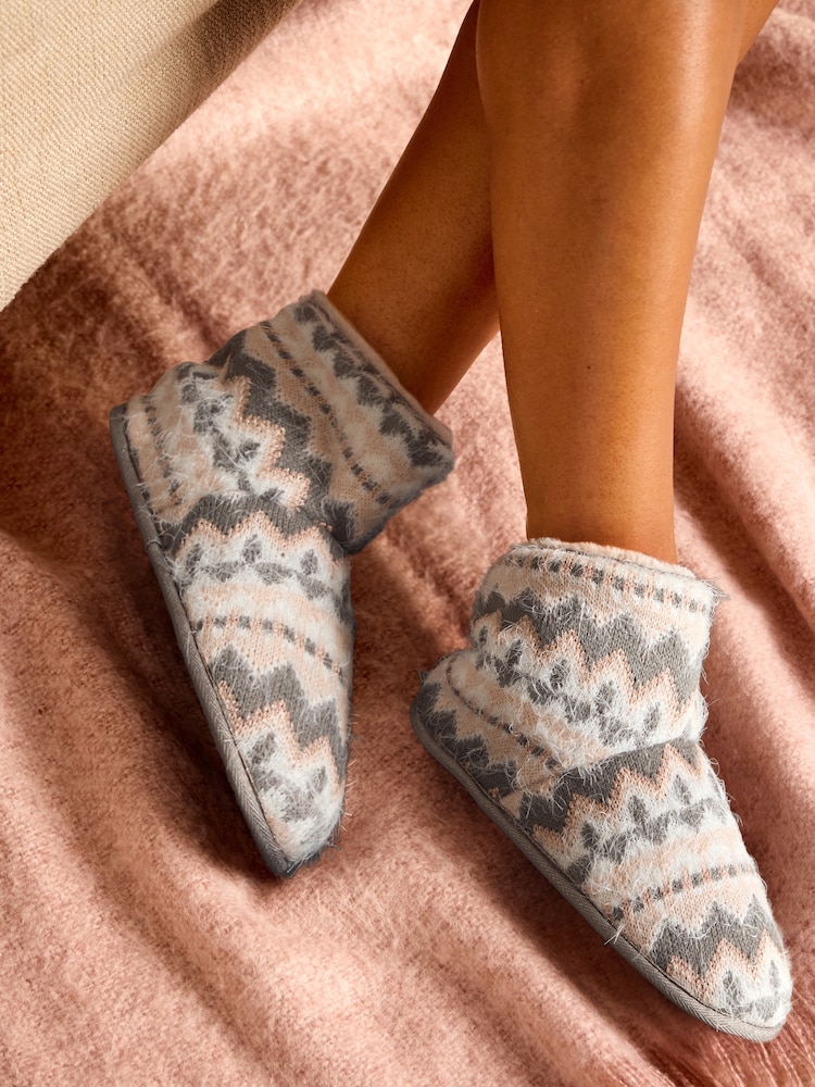 Bath & Body Works Grey Fairisle Pattern Slipper Boots - Image 1 of 6